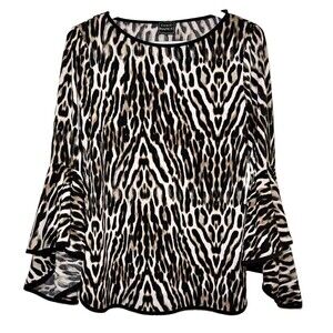 Coco Bianco Women’s Animal Print Blouse Bell Sleeve Sheer Burnout Tunic Top